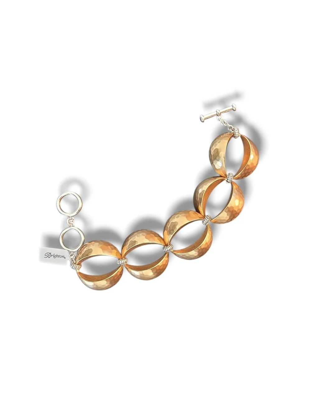 Brighton Hammered Gold-Tone Circular Link Bracelet Brand New w Tags Retail 148